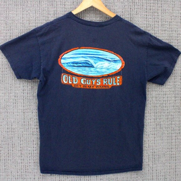 Old Guys Rule Shirt Mens Large Navy Blue Short Sleeve Beach Surfing Graphic Logo - Picture 1 of 8